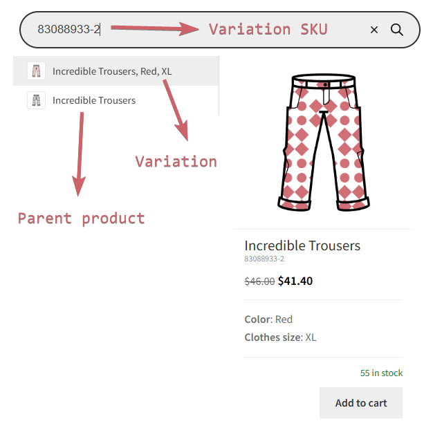 Exact match of variation SKU