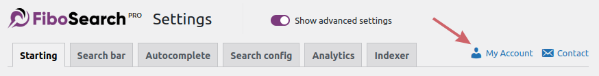 My Account are in FiboSearch settings
