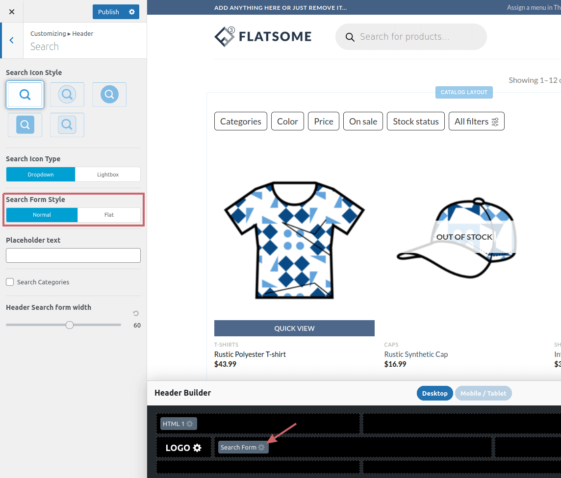 Flatsome header search form style