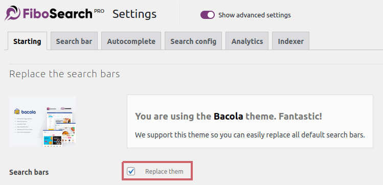 Replace Bacola search with FiboSearch