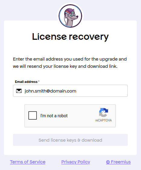 Recovering license key and download link for FiboSearch